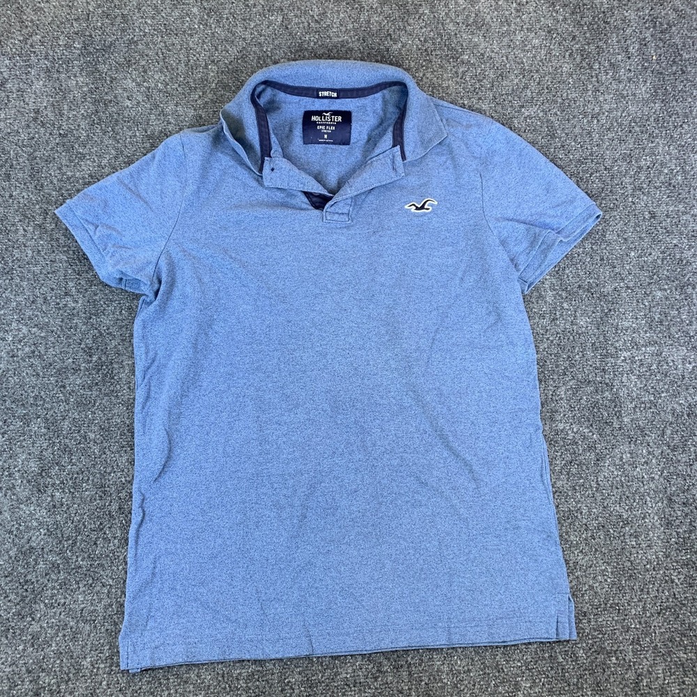 Hollister Polo Shirt Mens M Blue Good Epic Flex Stretch Cotton Golf Logo